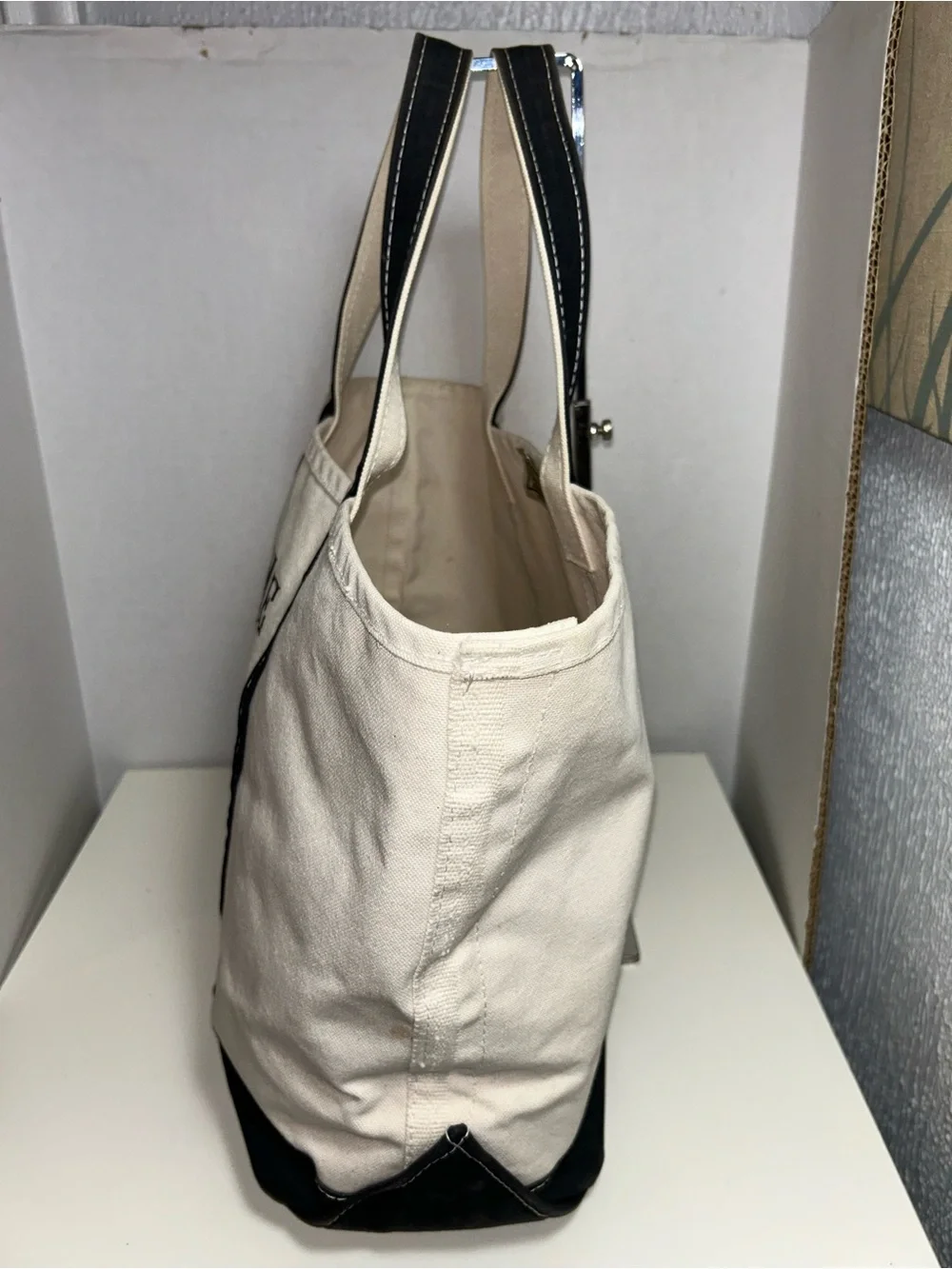 Vintage L.L. Bean Boat and Tote Natural Canvas Black Made USA Tote Shoulder Bag